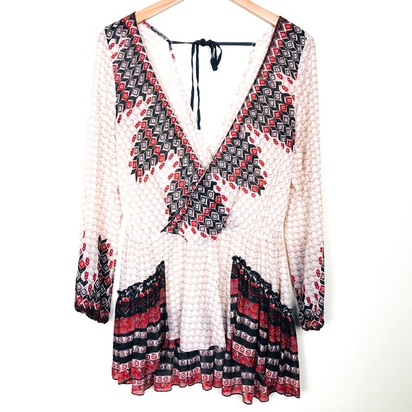 Free People Tops - Free People Sheer Long Sleeve Tribal Print Tunic S